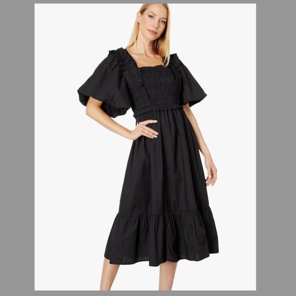 English Factory PUFF SLEEVE SQUARE NECK MIDI DRESS Black